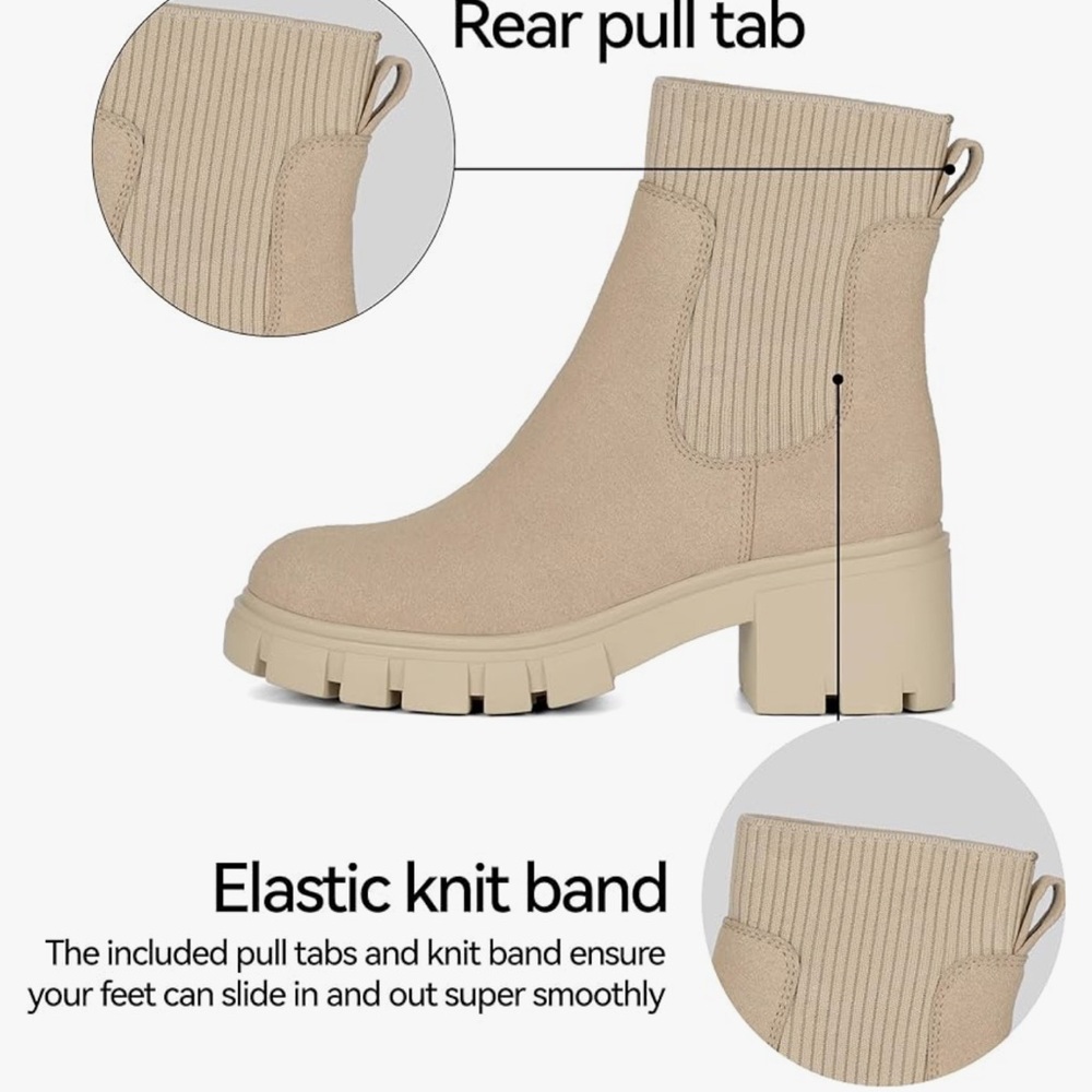 Platform Chunky Suede Booties 9 Nude - Picture 5 of 7